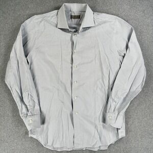 Canali Dress Shirt Mens 42/16.5 Blue Check Long Sleeve Spread Collar Italy